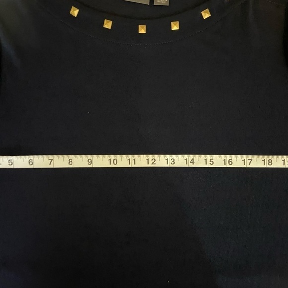 Chico’s Travelers Midnight Blue Top Studs Slinky Scoop Neck Size 2 Medium 12 - Picture 7 of 10